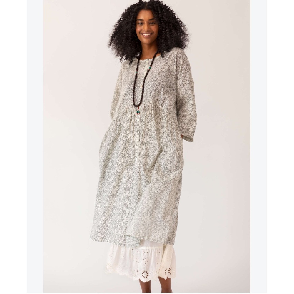 Gudrun Sjoden Organic Cotton Dot Print Button Front Midi Dress Lagenlook Sz XXL